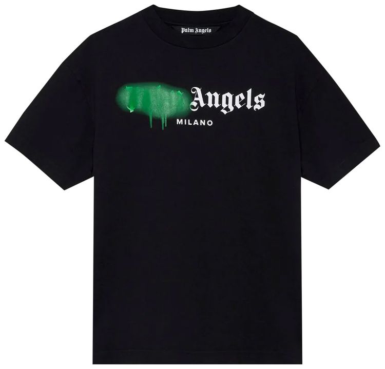 Palm Angels Milano Sprayed Logo T Shirt BlackGreen