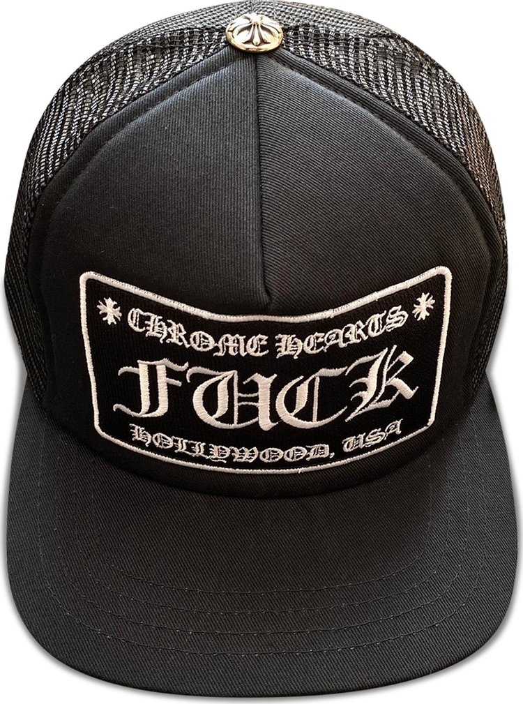 Chrome Hearts FUCK Hollywood Trucker Hat Black