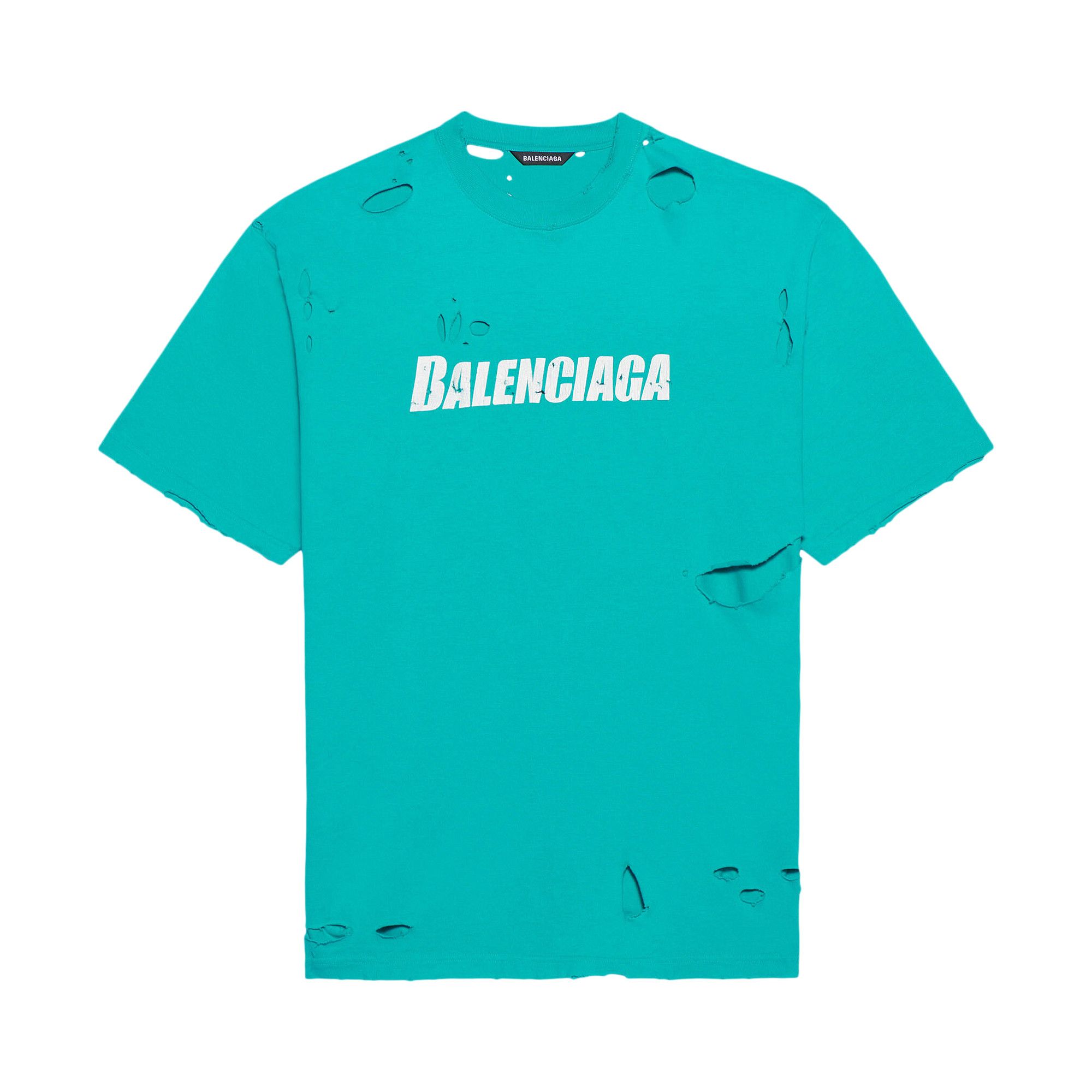 Buy Balenciaga Destroyed Flatground T-Shirt 'Turquoise/White