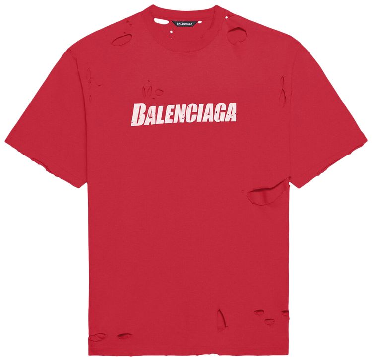 Balenciaga Destroyed Flatground T Shirt RaspberryWhite