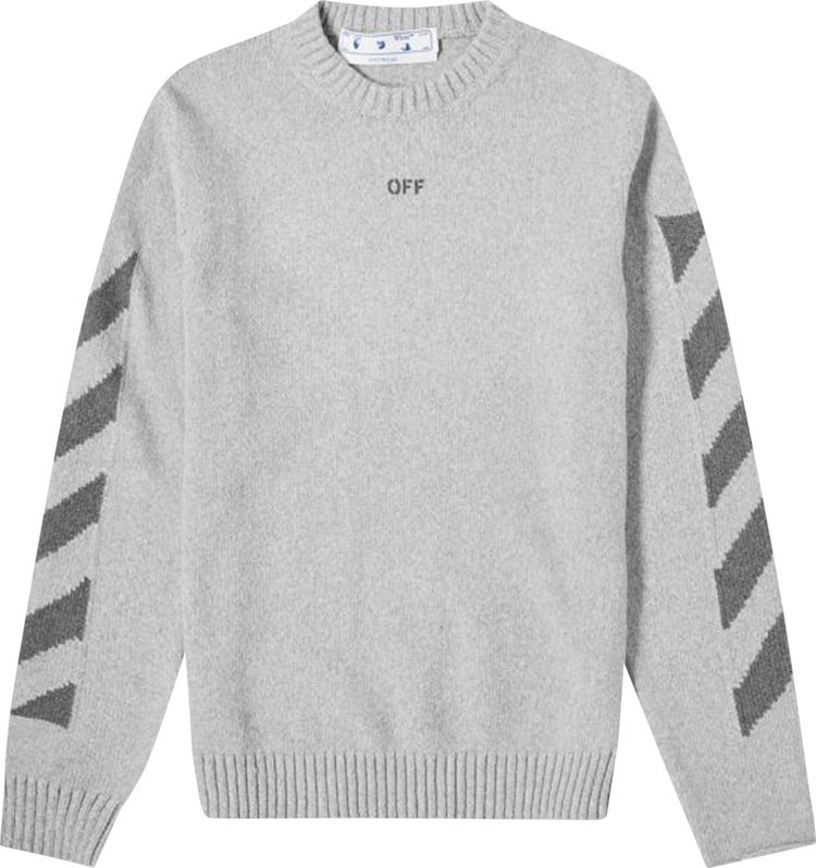 Off White Diag Knit Crewneck Melange Grey