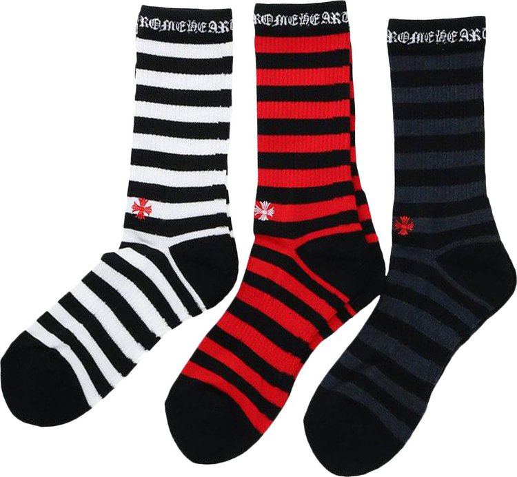 Chrome Hearts 3 Pack Striped Socks Multicolor