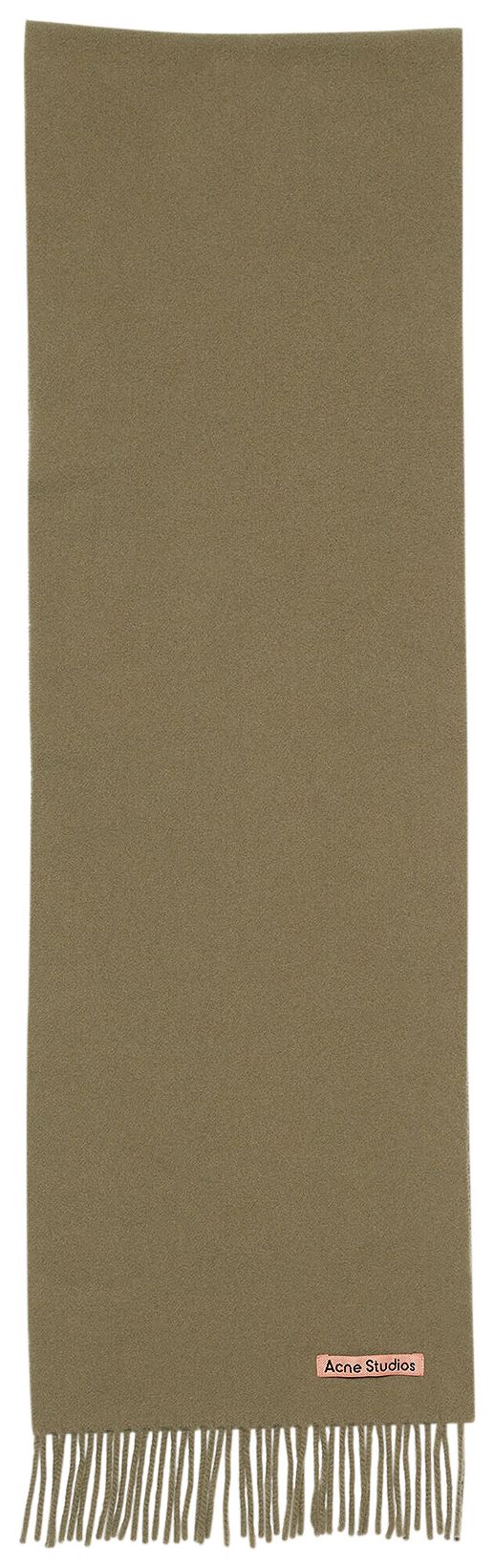 Acne Studios Skinny Fringe Wool Scarf Khaki Green