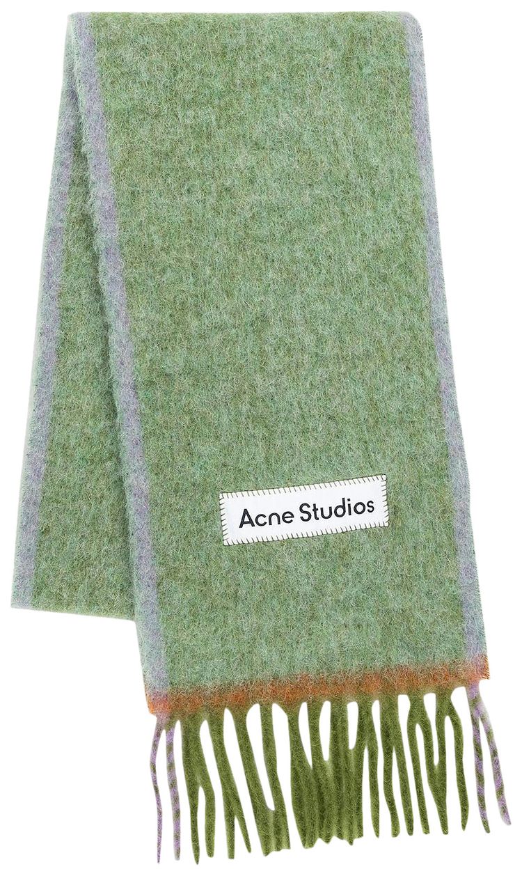 Acne Studios Logo Fringe Scarf Grass Green