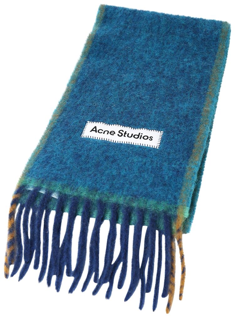 Acne Studios Logo Fringe Scarf Turquiose Blue