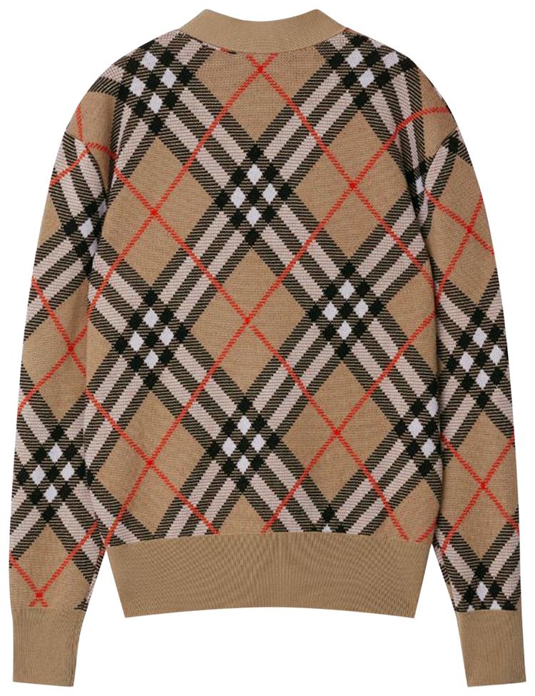 Burberry Check Wool Blend Cardigan Sand