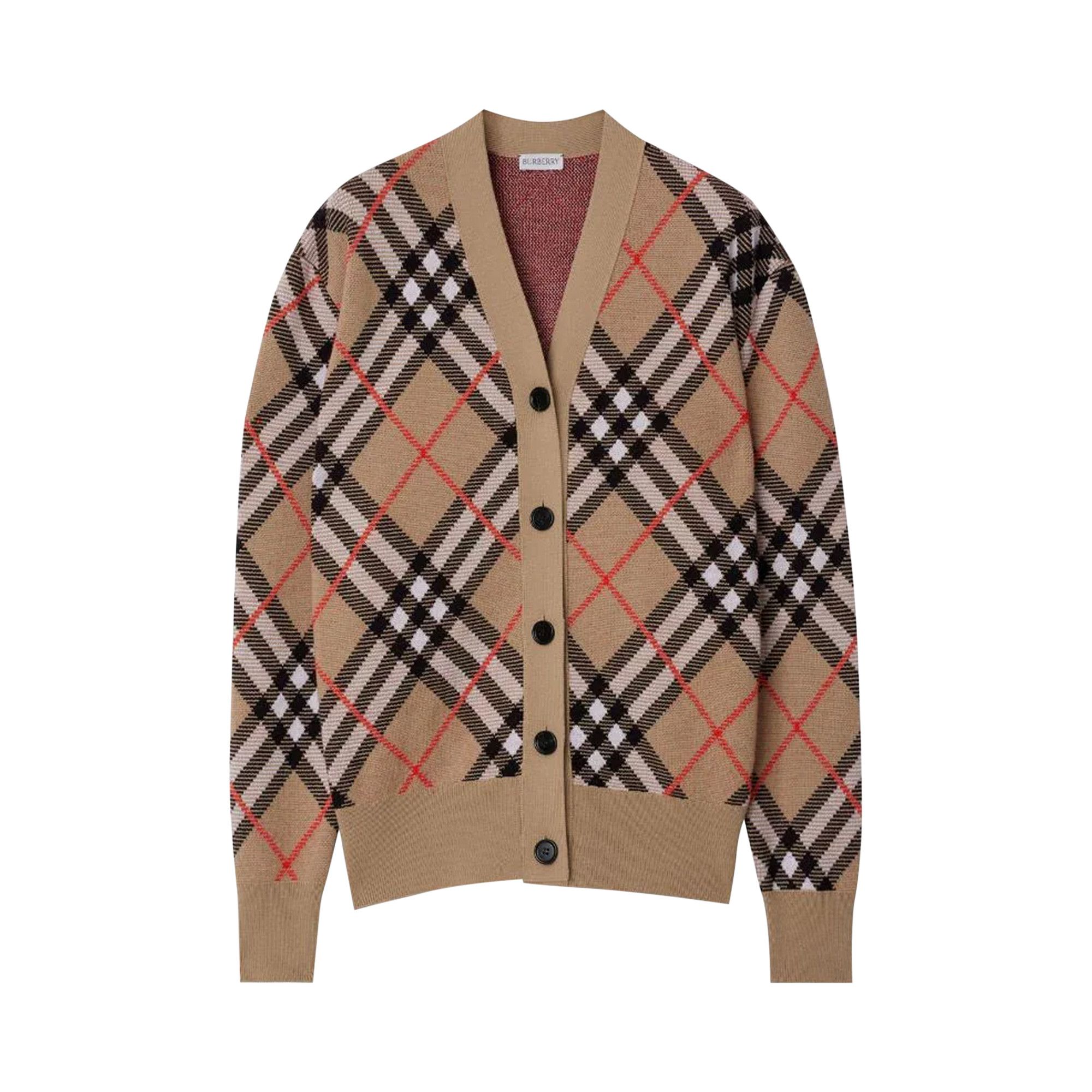 Buy Burberry Check Wool Blend Cardigan 'Sand' - 8093491 | GOAT AU