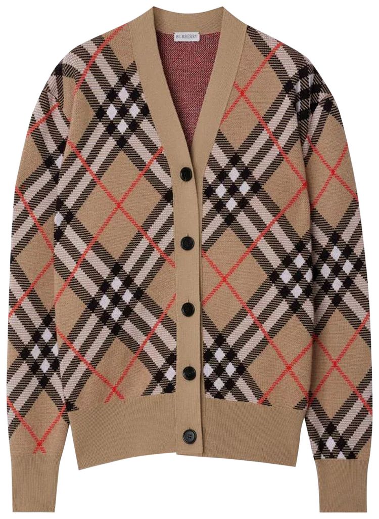 Burberry Check Wool Blend Cardigan Sand