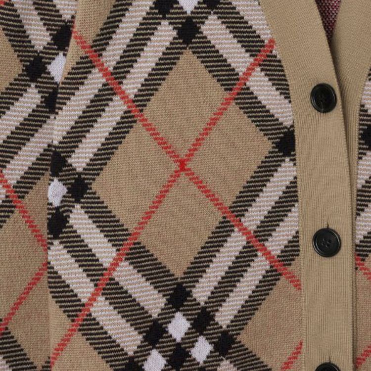 Burberry Check Wool Blend Cardigan Sand