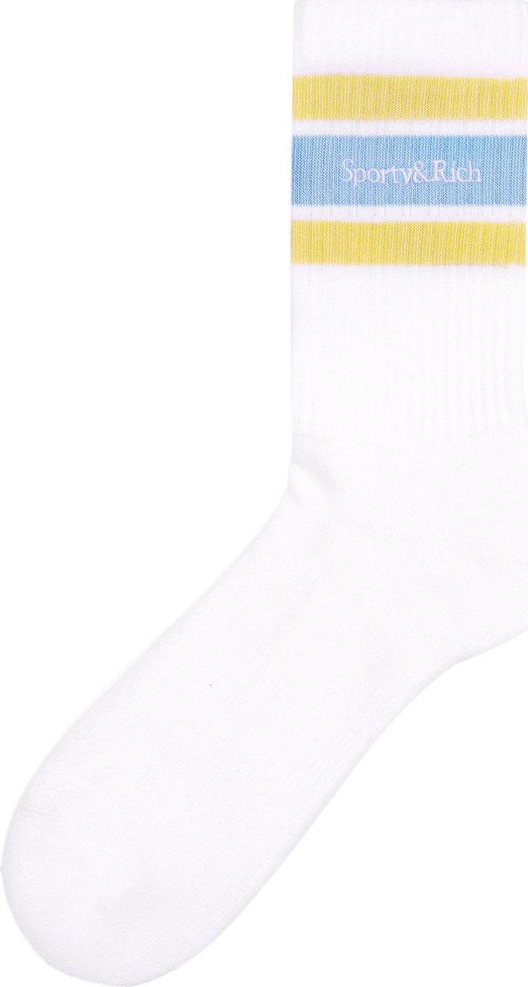 Sporty  Rich Serif Logo Embroidered Socks WhiteChina BlueAlmond