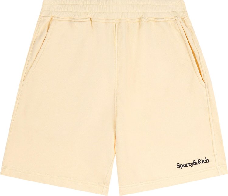 Sporty  Rich Serif Logo Soft Gym Shorts AlmondNavy