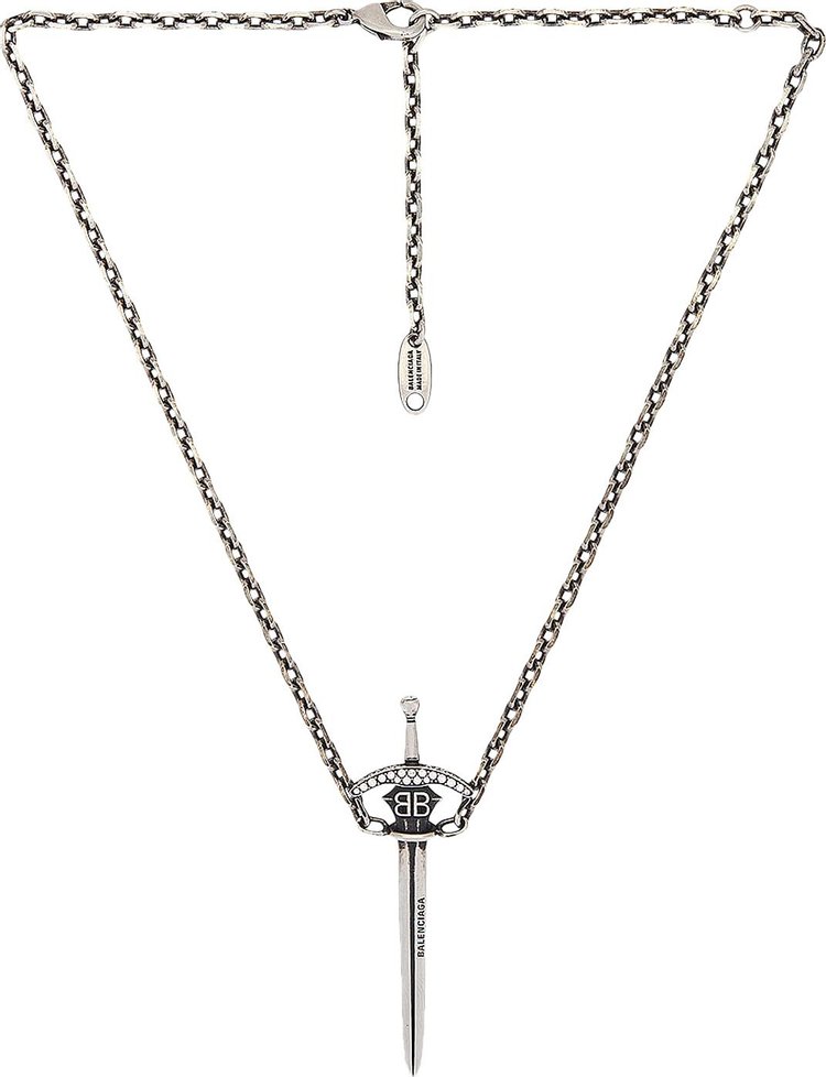 Balenciaga Goth Sword Necklace Antique SilverCrystal