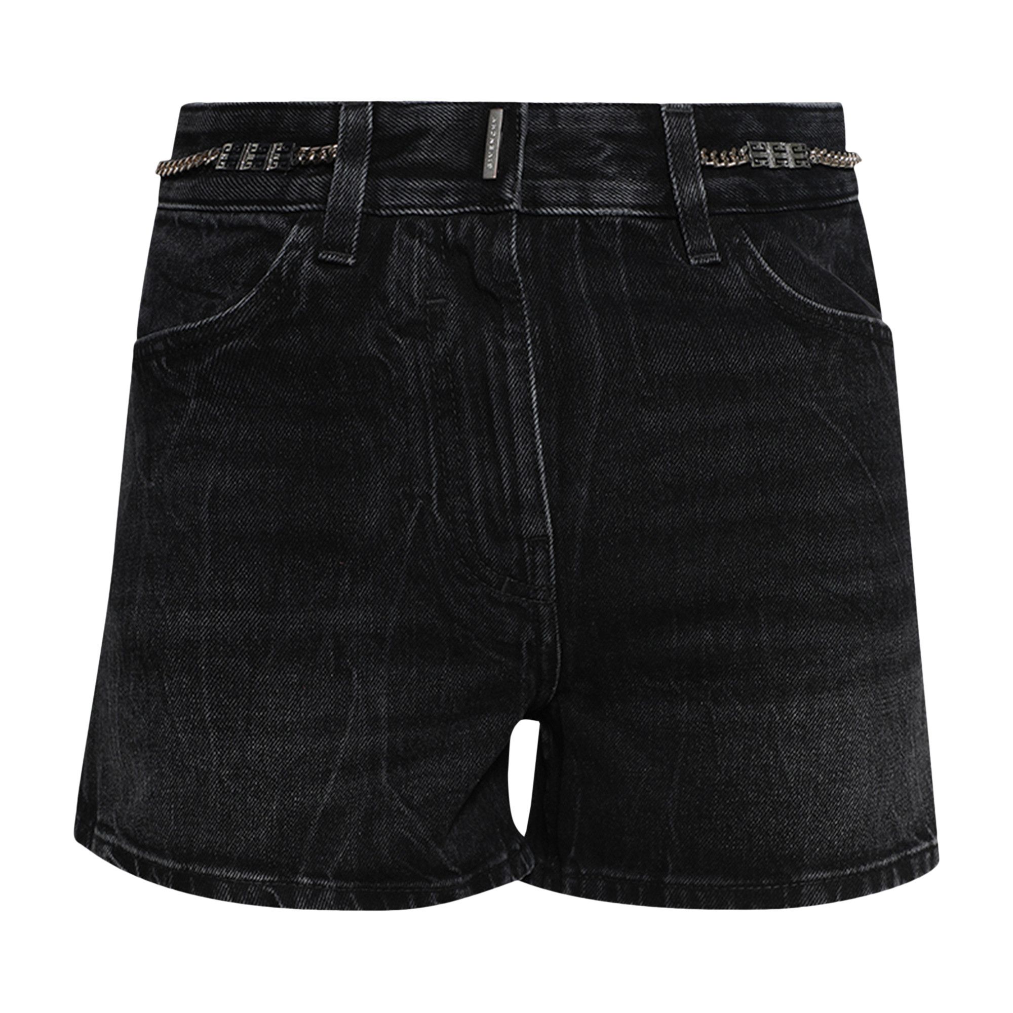 Black denim shorts with chain hotsell
