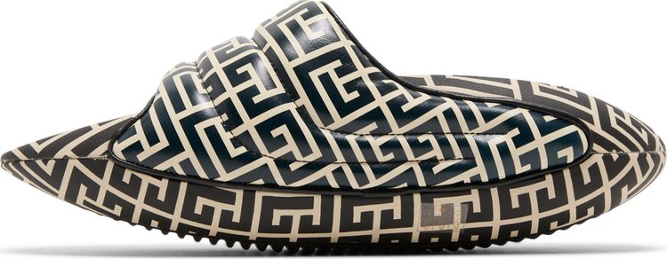 Balmain Wmns B IT Quilted Leather Mules Bicolor Monogram   Black White