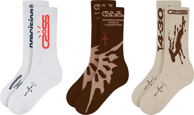 Cactus Jack by Travis Scott Crossover Socks 3 Pack WhiteBrownTan