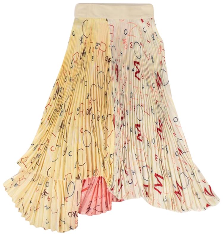 Moncler Silk Asymmetric Pleated Midi Skirt Ivory