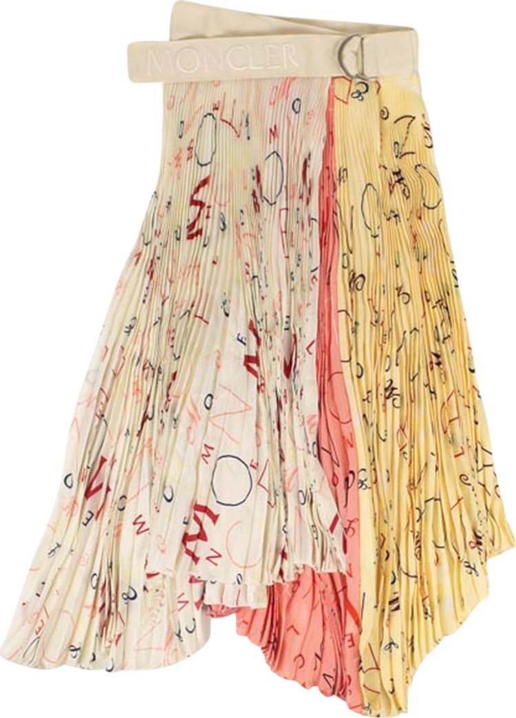Moncler Silk Asymmetric Pleated Midi Skirt 'Ivory'