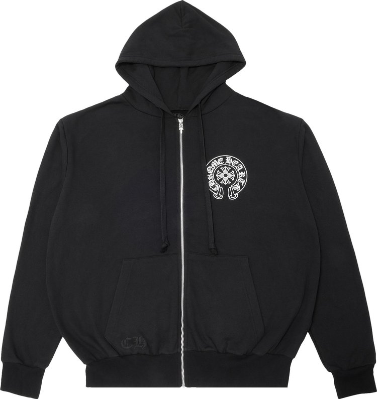 Chrome Hearts Horseshoe Floral Cross Zip Hoodie Black