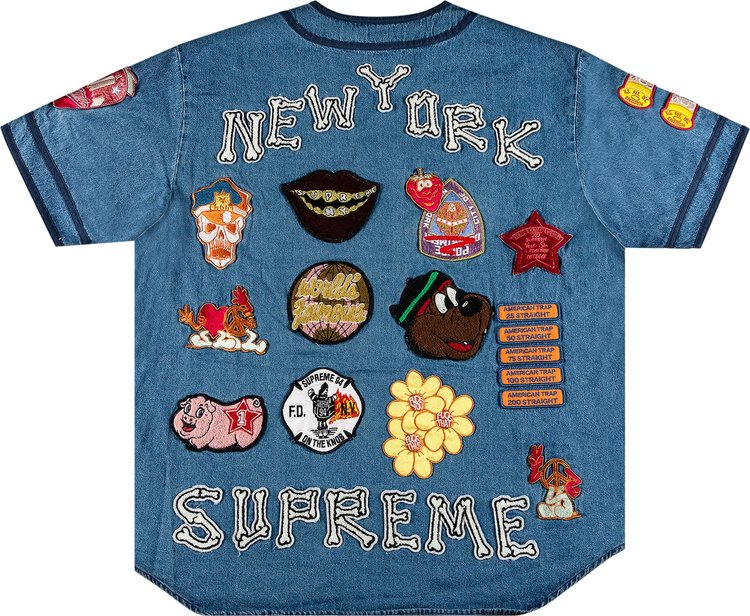 Supreme Patches Denim Baseball Jersey Denim