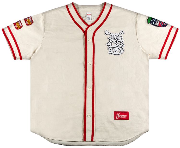 Supreme Patches Denim Baseball Jersey Natural