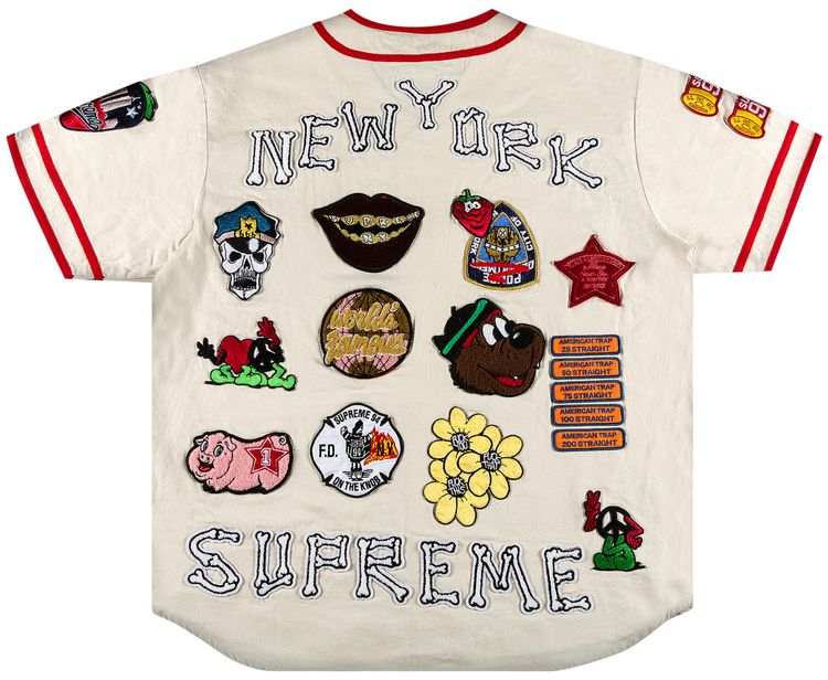 Supreme Patches Denim Baseball Jersey Natural