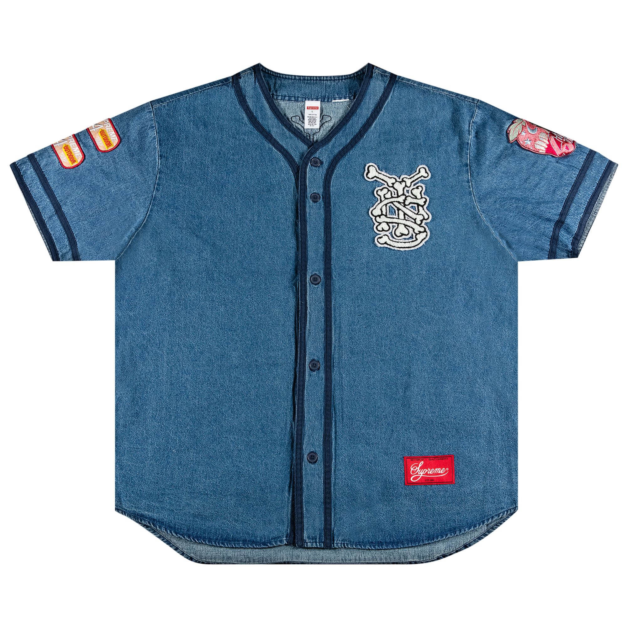 Buy Supreme Patches Denim Baseball Jersey Denim SS21KN39 DENIM GOAT
