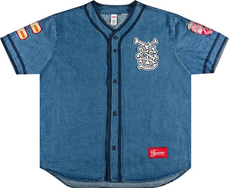 Supreme Patches Denim Baseball Jersey Denim