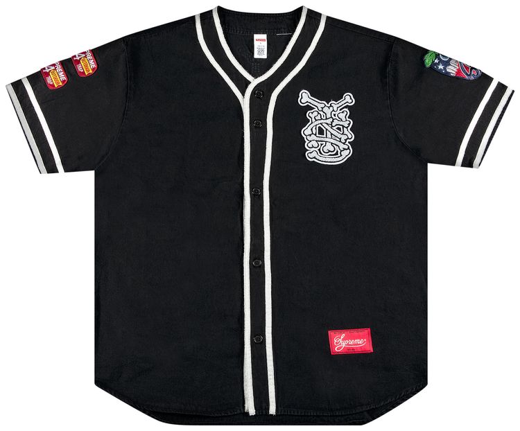 Supreme Patches Denim Baseball Jersey Black