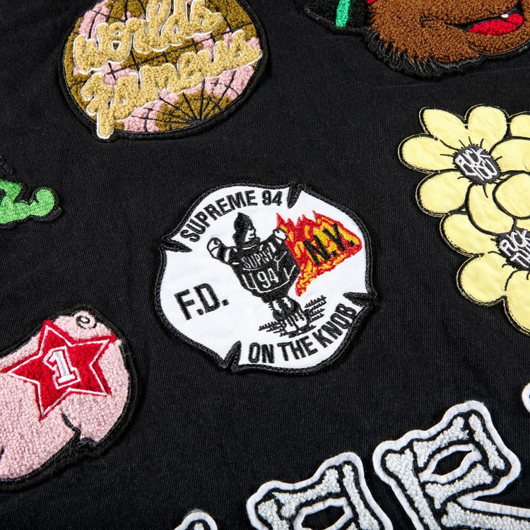 Supreme Patches Denim Baseball Jersey Black