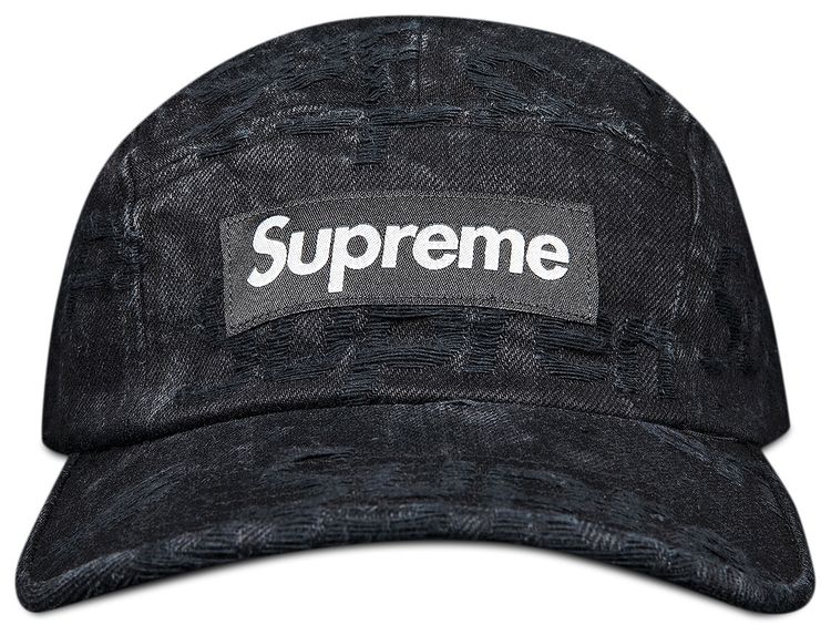Supreme Frayed Logos Denim Camp Cap Black