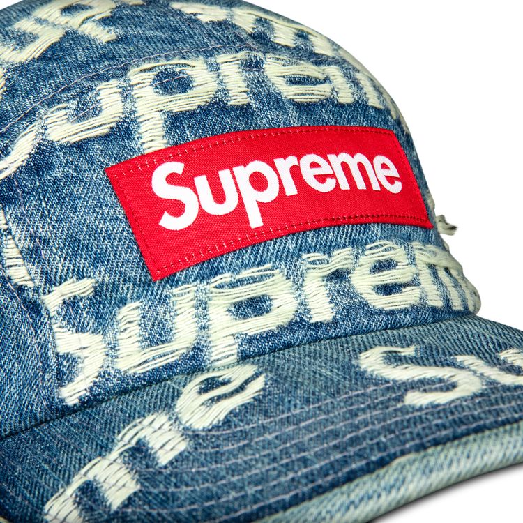 Supreme Frayed Logos Denim Camp Cap Blue