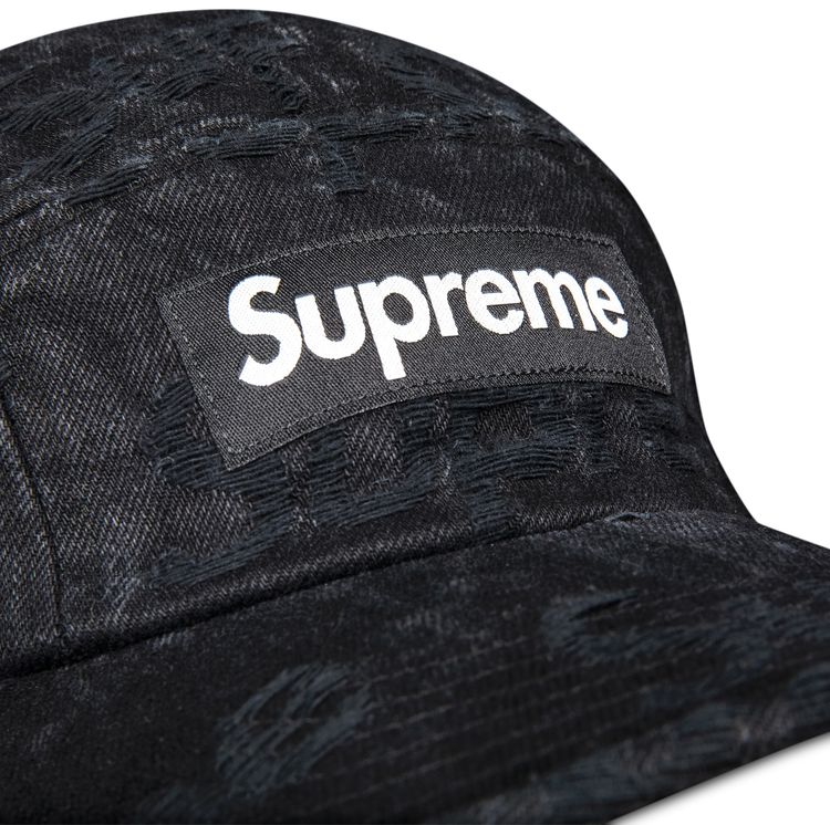 Supreme Frayed Logos Denim Camp Cap Black