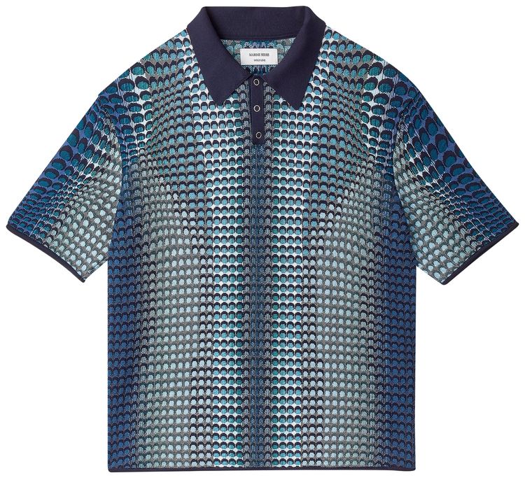 Marine Serre Moonfish Skin Jacquard Knit Polo Shirt Sea Blue