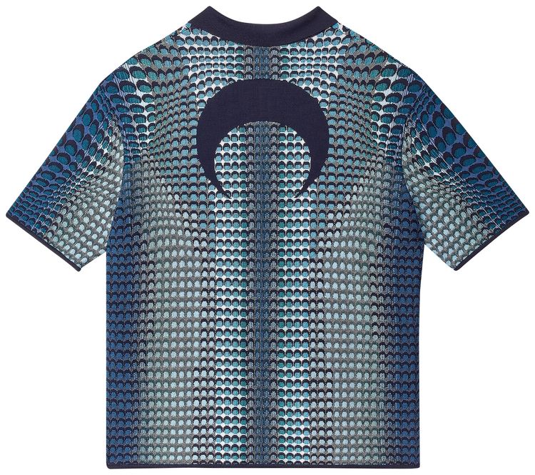 Marine Serre Moonfish Skin Jacquard Knit Polo Shirt Sea Blue