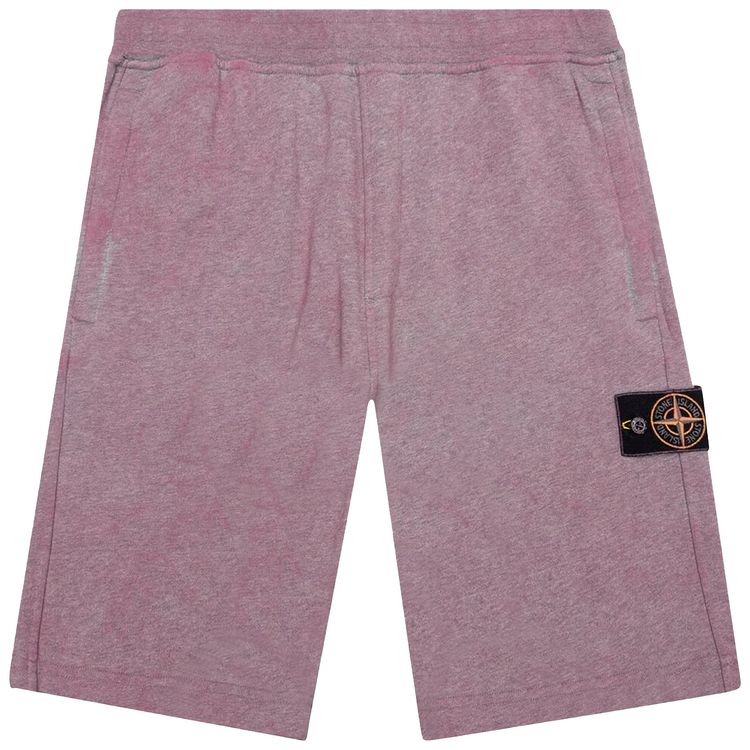 Stone Island Patch Logo Fleece Shorts Melange Red Onion