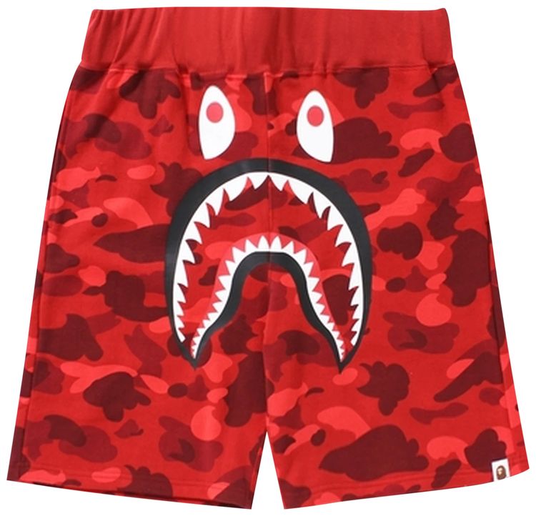 BAPE Camo Shark Sweat Shorts Red