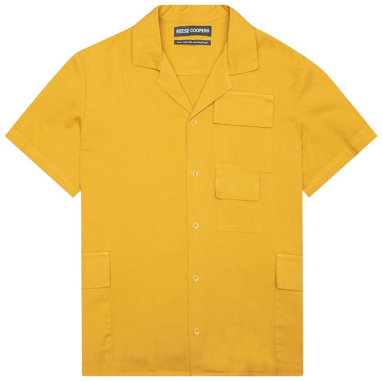 Reese Cooper Short Sleeve Cotton Cargo Button Down Shirt Yellow
