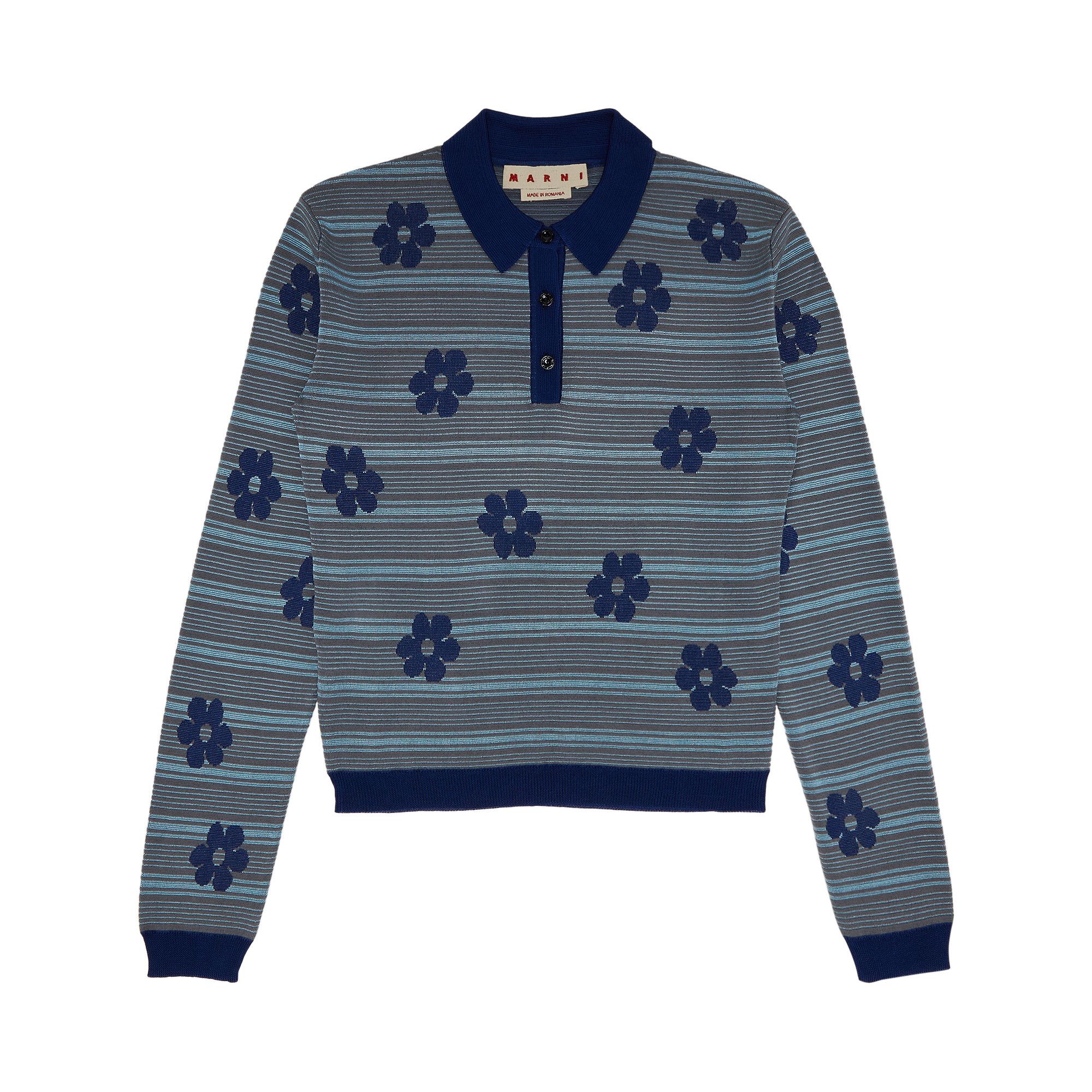 ラウンド  Long-Sleeve Flowers Striped Marni Buy Polo 'Mazarine Neck トップス