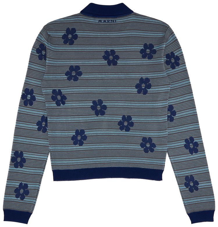 Marni Striped Flowers Long Sleeve Polo Neck Mazarine Blue