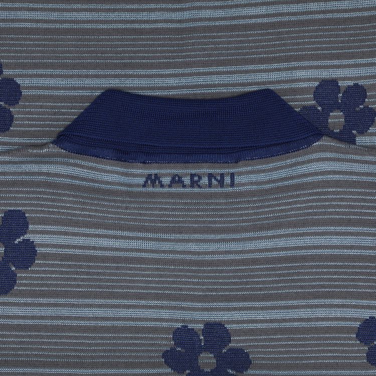 Marni Striped Flowers Long Sleeve Polo Neck Mazarine Blue