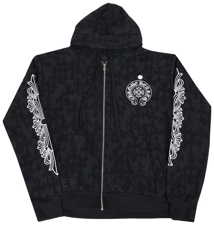 Chrome Hearts Plus Cross All Over Print Zip Up Hoodie Black
