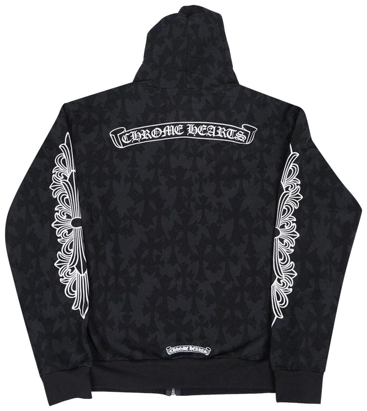 Chrome Hearts Plus Cross All Over Print Zip Up Hoodie Black