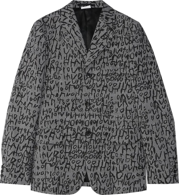 Comme des Garcons Homme Plus Letter Prints Over Houndstooth Blazer Black