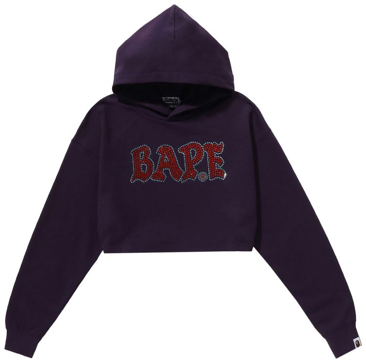 BAPE Crystal Stone Cropped Pullover Hoodie Purple