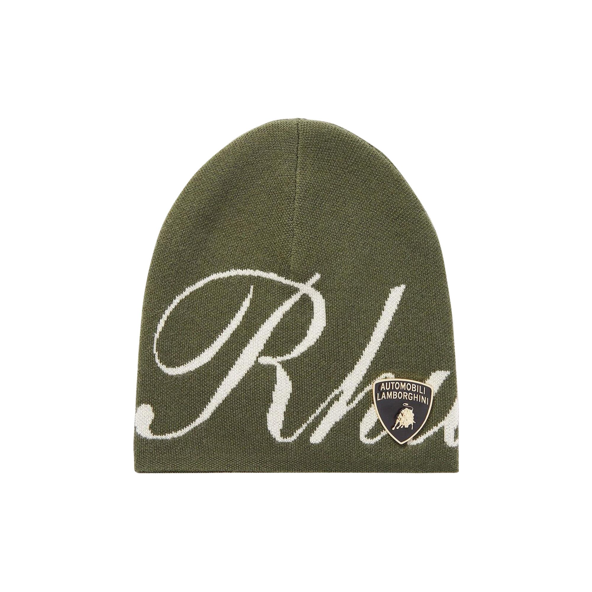Buy Rhude x Automobili Lamborghini Script Knit Beanie 'Olive/Ivory