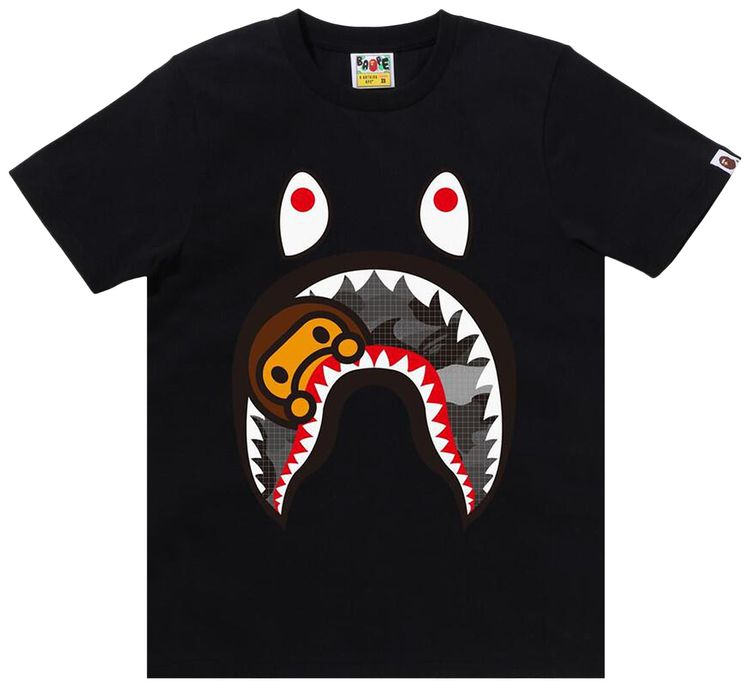 BAPE Grid Camo Milo Shark Tee BlackBlack
