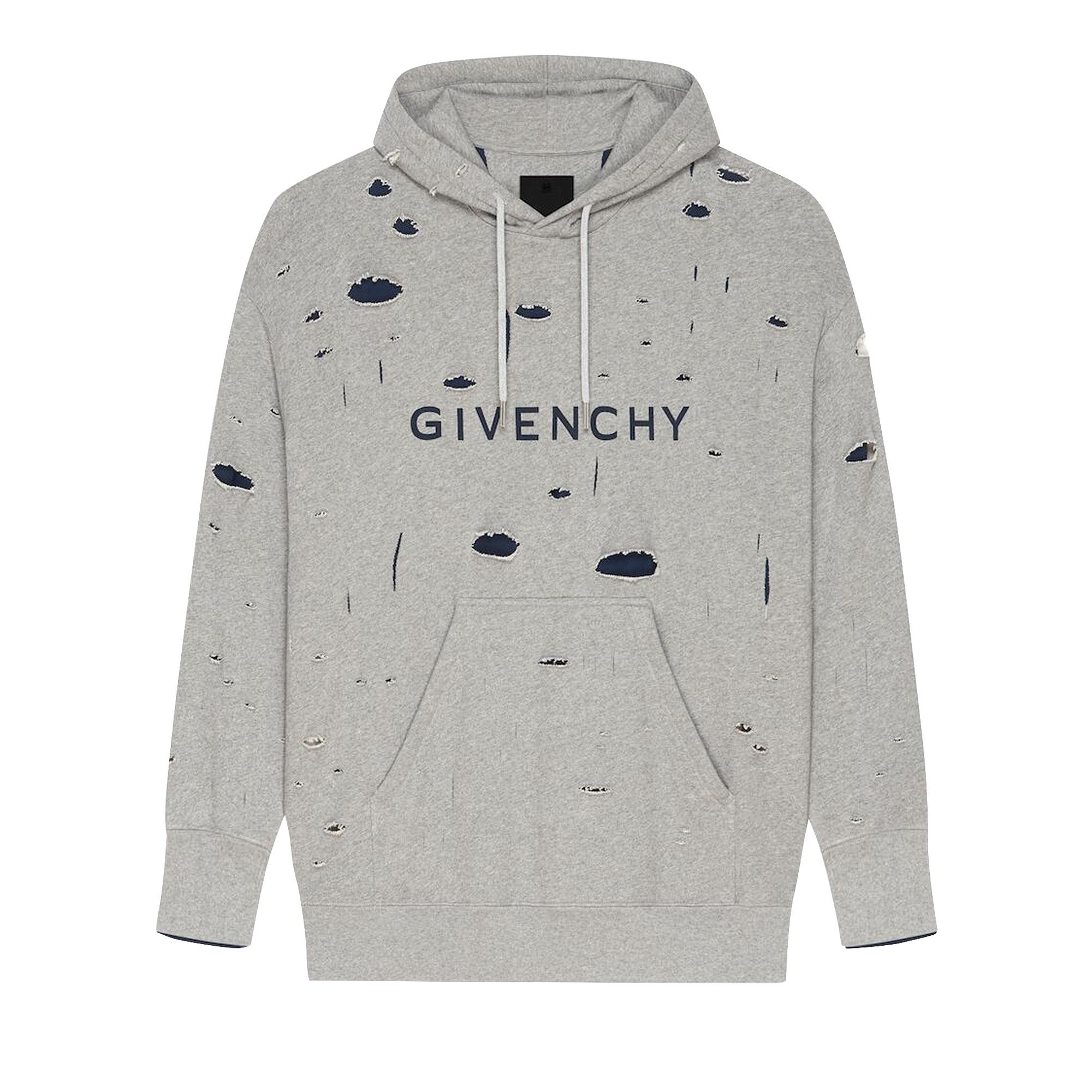 Buy Givenchy Destroyed Fleece Oversized Hoodie Grey Blue BMJ0JE3YK1 063 GOAT