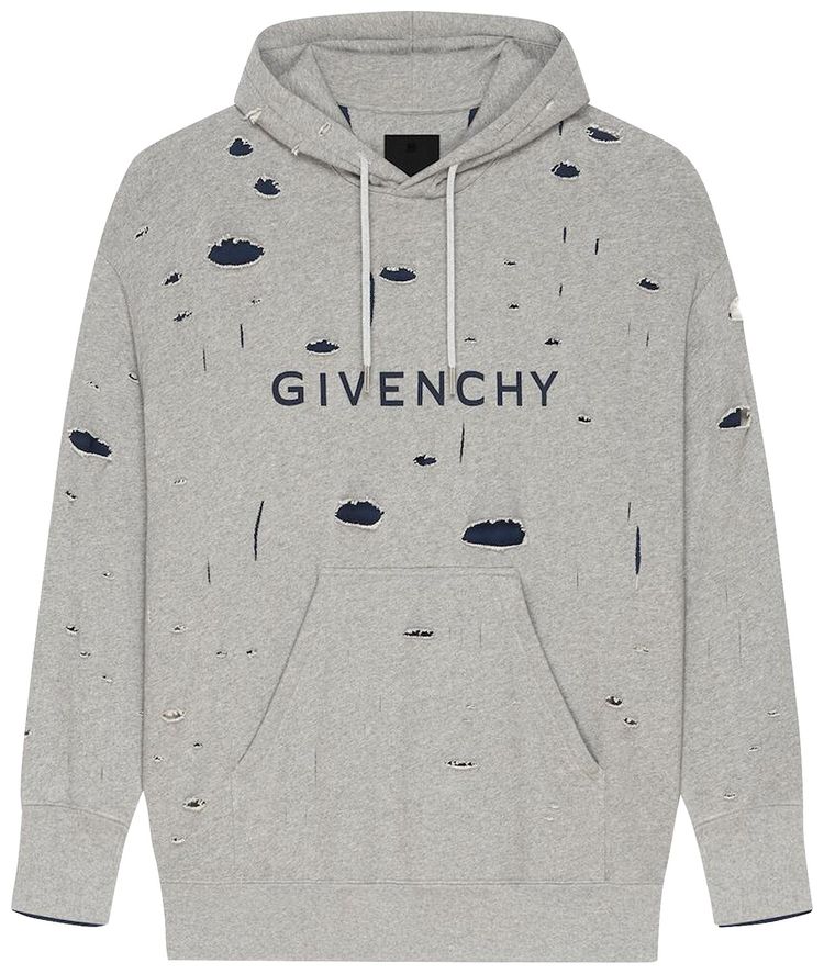 Givenchy Destroyed Fleece Oversized Hoodie GreyBlue