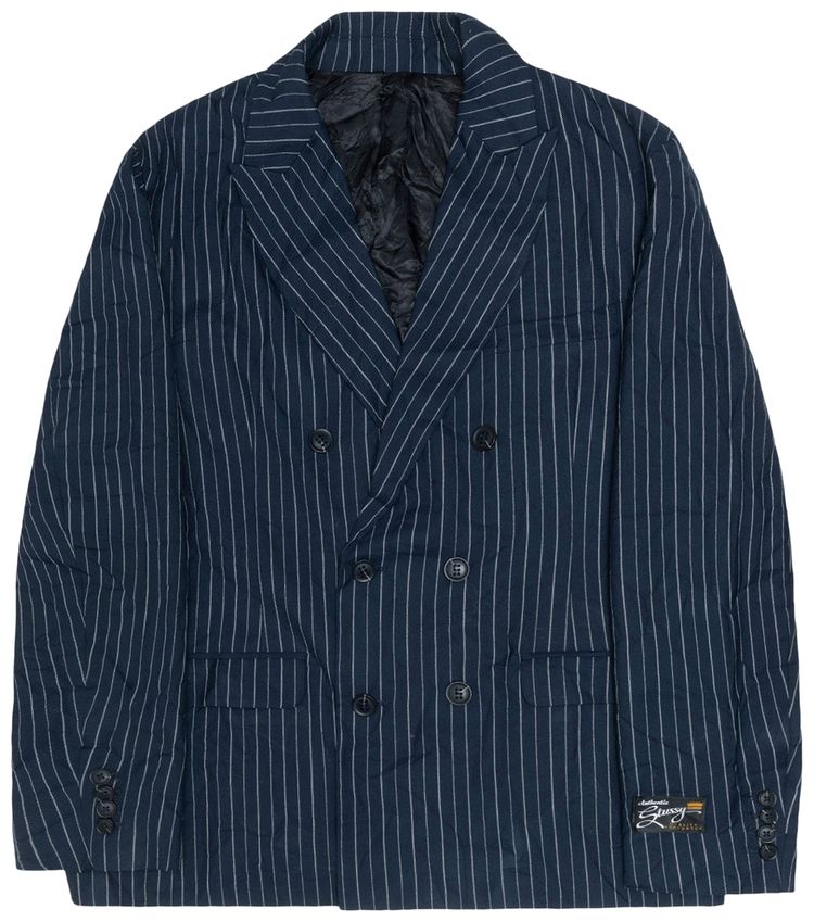Stussy Wrinkled Stripe Double Breasted Blazer Navy
