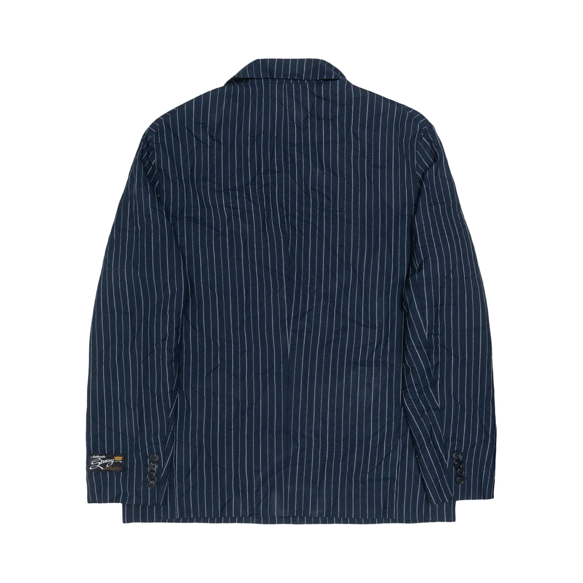 Buy Stussy Wrinkled Stripe Double-Breasted Blazer 'Navy